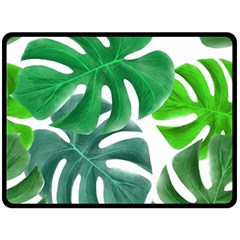 Tropical Greens Leaves Design Double Sided Fleece Blanket (large)  by Simbadda