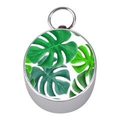 Tropical Greens Leaves Design Mini Silver Compasses by Simbadda