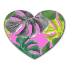 Tropical Greens Leaves Design Heart Mousepads by Simbadda