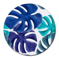 Leaves Tropical Blue Green Nature Round Mousepads