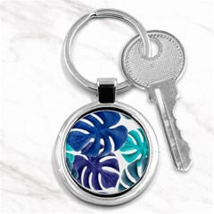 Leaves Tropical Blue Green Nature Key Chain (round) by Simbadda