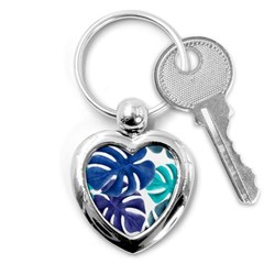 Leaves Tropical Blue Green Nature Key Chain (heart) by Simbadda