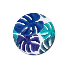 Leaves Tropical Blue Green Nature Rubber Coaster (round)  by Simbadda