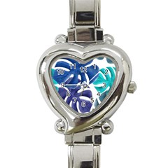 Leaves Tropical Blue Green Nature Heart Italian Charm Watch by Simbadda