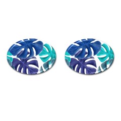 Leaves Tropical Blue Green Nature Cufflinks (oval) by Simbadda