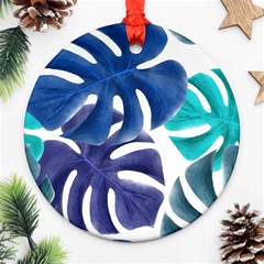 Leaves Tropical Blue Green Nature Round Ornament (two Sides) by Simbadda