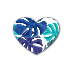 Leaves Tropical Blue Green Nature Rubber Coaster (heart)  by Simbadda