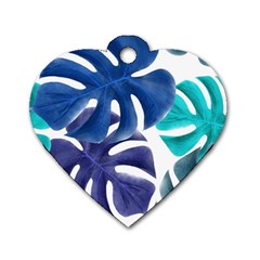 Leaves Tropical Blue Green Nature Dog Tag Heart (two Sides) by Simbadda