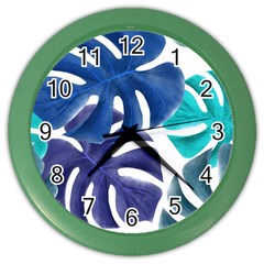 Leaves Tropical Blue Green Nature Color Wall Clock