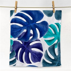 Leaves Tropical Blue Green Nature Face Towel by Simbadda