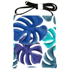 Leaves Tropical Blue Green Nature Shoulder Sling Bag by Simbadda