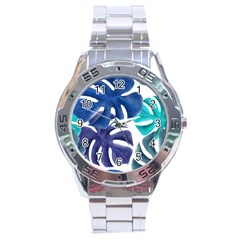 Leaves Tropical Blue Green Nature Stainless Steel Analogue Watch by Simbadda