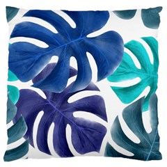 Leaves Tropical Blue Green Nature Large Cushion Case (one Side) by Simbadda