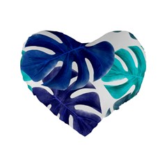 Leaves Tropical Blue Green Nature Standard 16  Premium Heart Shape Cushions by Simbadda