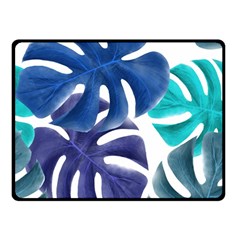 Leaves Tropical Blue Green Nature Double Sided Fleece Blanket (small)  by Simbadda