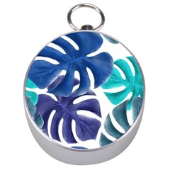 Leaves Tropical Blue Green Nature Silver Compasses by Simbadda