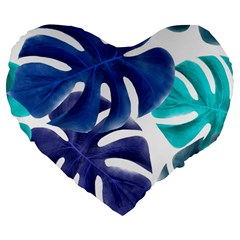 Leaves Tropical Blue Green Nature Large 19  Premium Flano Heart Shape Cushions by Simbadda