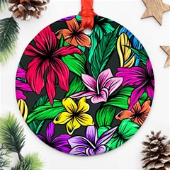 Hibiscus Flower Plant Tropical Ornament (round) by Simbadda