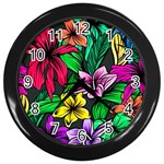 Hibiscus Flower Plant Tropical Wall Clock (Black) Front