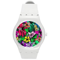 Hibiscus Flower Plant Tropical Round Plastic Sport Watch (m) by Simbadda