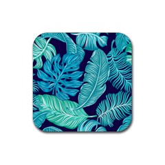 Tropical Greens Leaves Design Rubber Coaster (square)  by Simbadda