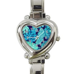 Tropical Greens Leaves Design Heart Italian Charm Watch