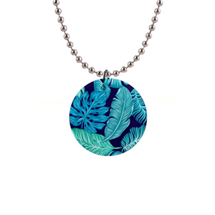 Tropical Greens Leaves Design 1  Button Necklace