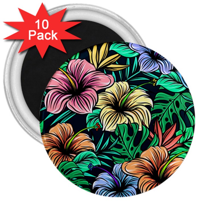 Hibiscus Flower Plant Tropical 3  Magnets (10 pack) 