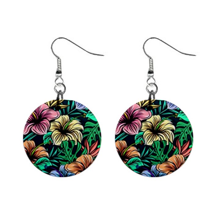 Hibiscus Flower Plant Tropical Mini Button Earrings