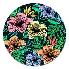 Hibiscus Flower Plant Tropical Magnet 5  (round) by Simbadda