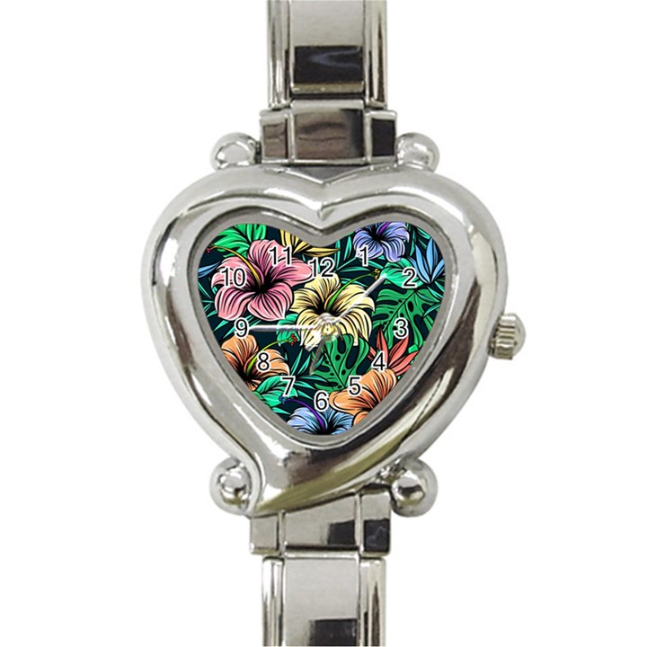 Hibiscus Flower Plant Tropical Heart Italian Charm Watch