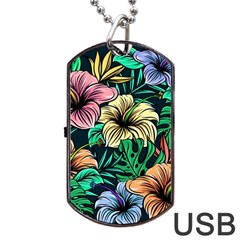 Hibiscus Flower Plant Tropical Dog Tag USB Flash (One Side)