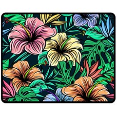 Hibiscus Flower Plant Tropical Double Sided Fleece Blanket (Medium) 