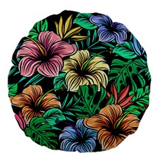 Hibiscus Flower Plant Tropical Large 18  Premium Flano Round Cushions by Simbadda