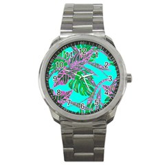 Painting Oil Leaves Reason Pattern Sport Metal Watch by Simbadda