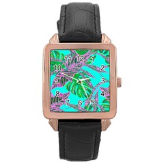 Painting Oil Leaves Reason Pattern Rose Gold Leather Watch  by Simbadda