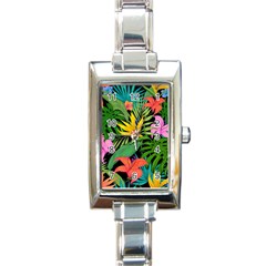 Tropical Greens Leaves Design Rectangle Italian Charm Watch by Simbadda