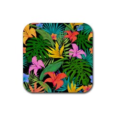 Tropical Greens Leaves Design Rubber Coaster (Square) 