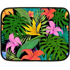 Tropical Greens Leaves Design Double Sided Fleece Blanket (Mini) 