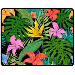 Tropical Greens Leaves Design Double Sided Fleece Blanket (Medium) 