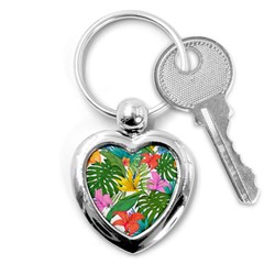 Tropical Greens Leaves Monstera Key Chain (heart) by Simbadda