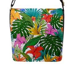 Tropical Greens Leaves Monstera Flap Closure Messenger Bag (l) by Simbadda