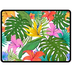 Tropical Greens Leaves Monstera Double Sided Fleece Blanket (large)  by Simbadda