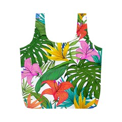 Tropical Greens Leaves Monstera Full Print Recycle Bag (m) by Simbadda