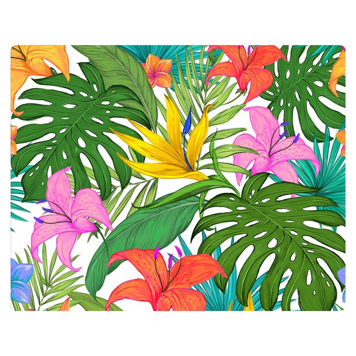 Tropical Greens Leaves Monstera Double Sided Flano Blanket (Medium) 