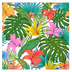 Tropical Greens Leaves Monstera Large Satin Scarf (square) by Simbadda