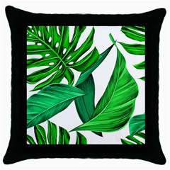 Leaves Tropical Monstera Summer Throw Pillow Case (black) by Simbadda