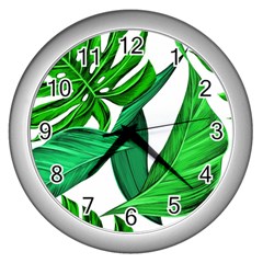 Leaves Tropical Monstera Summer Wall Clock (silver) by Simbadda