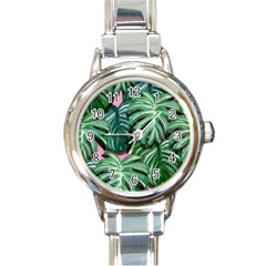 Painting Leaves Tropical Jungle Round Italian Charm Watch by Simbadda