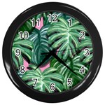 Painting Leaves Tropical Jungle Wall Clock (Black) Front